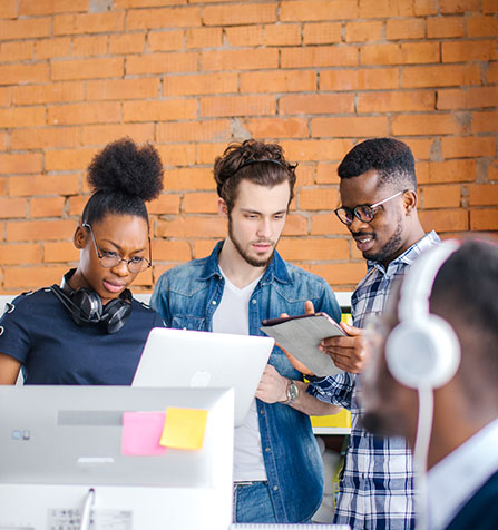 Graduates having a business training course