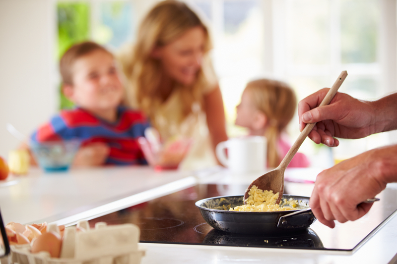 family making dinner