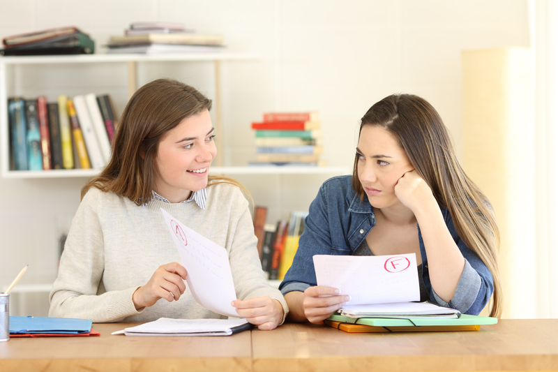 two students sharing results